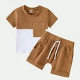 thumbnail image 2 of TOWED22 Toddler Baby Boy Clothes Summer Outfits 6 12 18 24 Months Patchwork Short Sleeve T Shirt & Shorts Sets with Pockets(Coffee,3-4 Y), 2 of 7