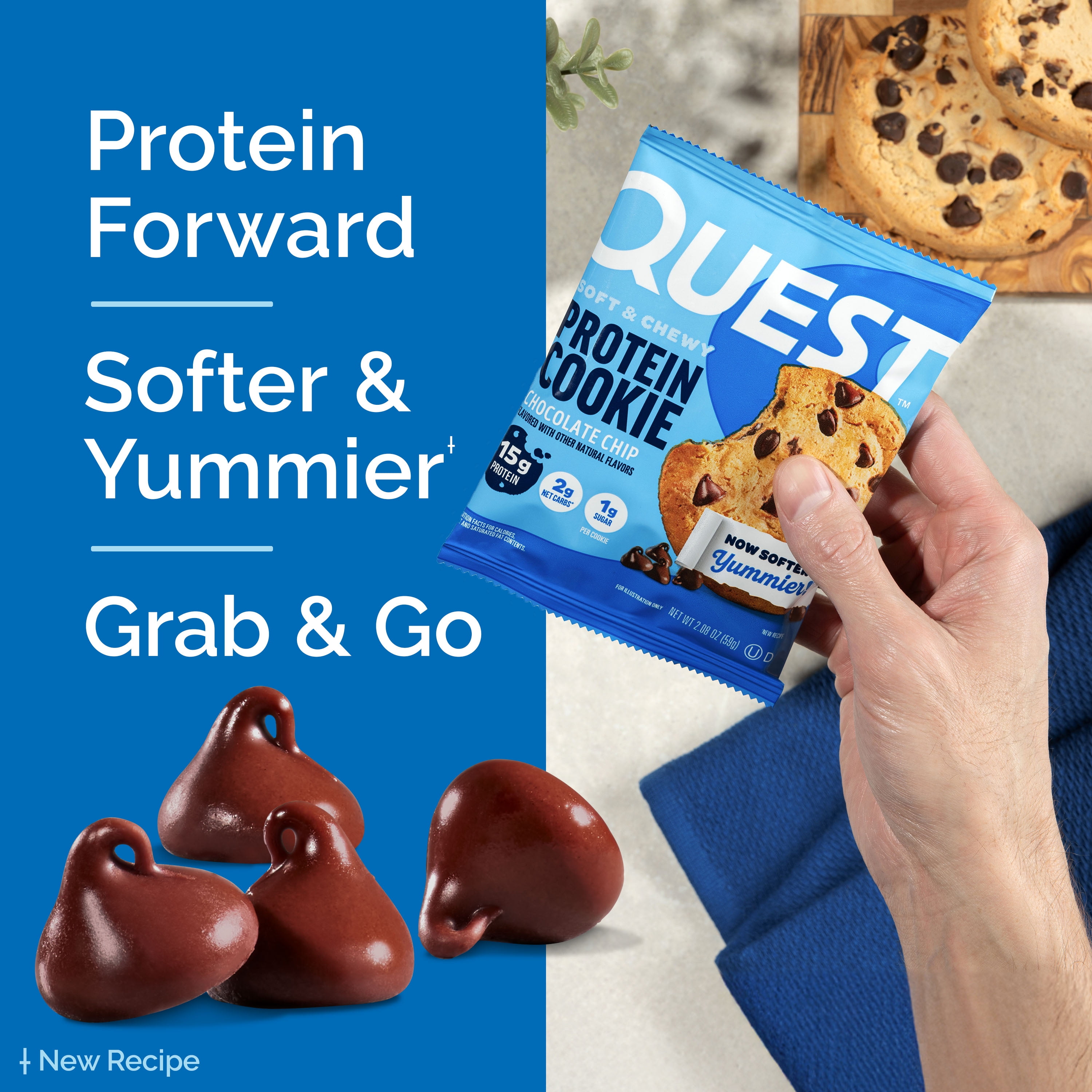 Quest Soft and Chewy Protein Cookie, Chocolate Chip Flavor, Ready to Eat, 15g Protein, 8 Count