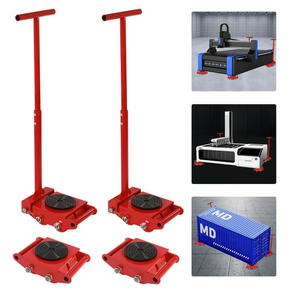 4PCS Machinery Movers Skate Dolly 6 Ton 360° Rotation Heavy Duty Roller W/Handle