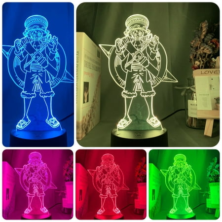 

FUNNYFAIRYE 3D Led Night Lamp Monkey·D·Luffy 7 Colors Touch with Remote Anime Room Decor
