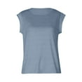 thumbnail image 3 of Womens Tees Tops Summer Cap Sleeve Solid Basic Casual Slim Office Work Layer Clothes Navy M, 3 of 3
