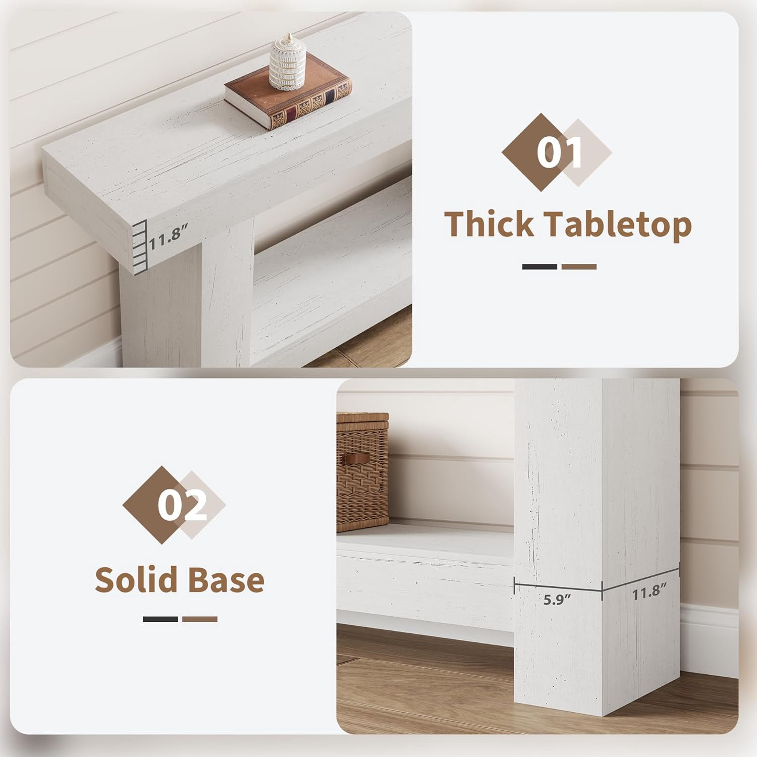 63'' Long Console Table, 2-Tier Narrow Entryway Table Sofa Table with Storage, Farmhouse Wood Behind Couch Table for Living Room, Hallway, White