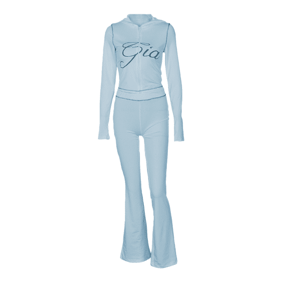 Women’s Solid Color Two-Piece Outfit, Fashion Open-Neck Long Sleeve Top and Matching Pants Set, Slim Fit Casual Lounge Wear for Daily Styling