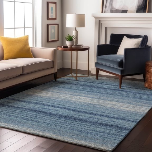 Addison Rugs Mayfield Premium Machine Washable Transitional Stripes Blue Rectangle Rug, 9' x 12'