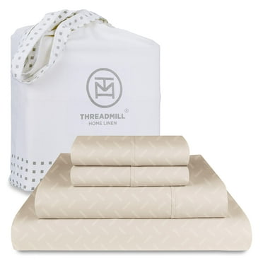 Threadmill Home Linen 4-Piece 300 Thread Count Cotton Sateen Queen Bed Sheet Set, Beige Solid