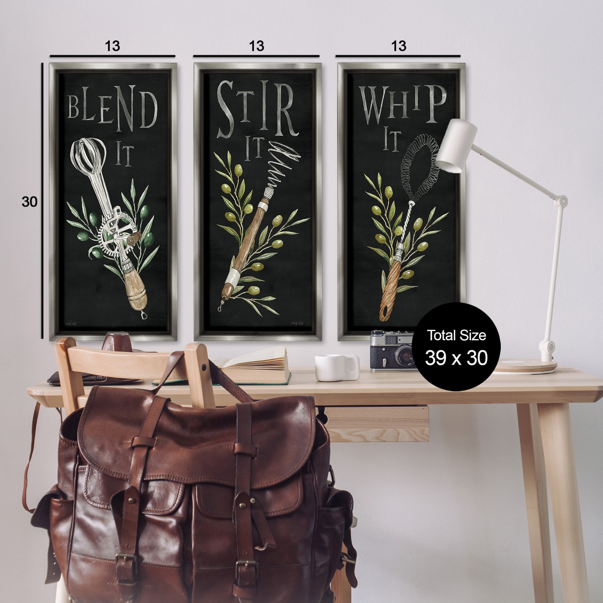 Stupell Industries Kitchen Utensils & Phrases Botanical & Floral Painting Gray Floater Framed Canvas Art Print Wall Art, 14 x 31, Set of 3