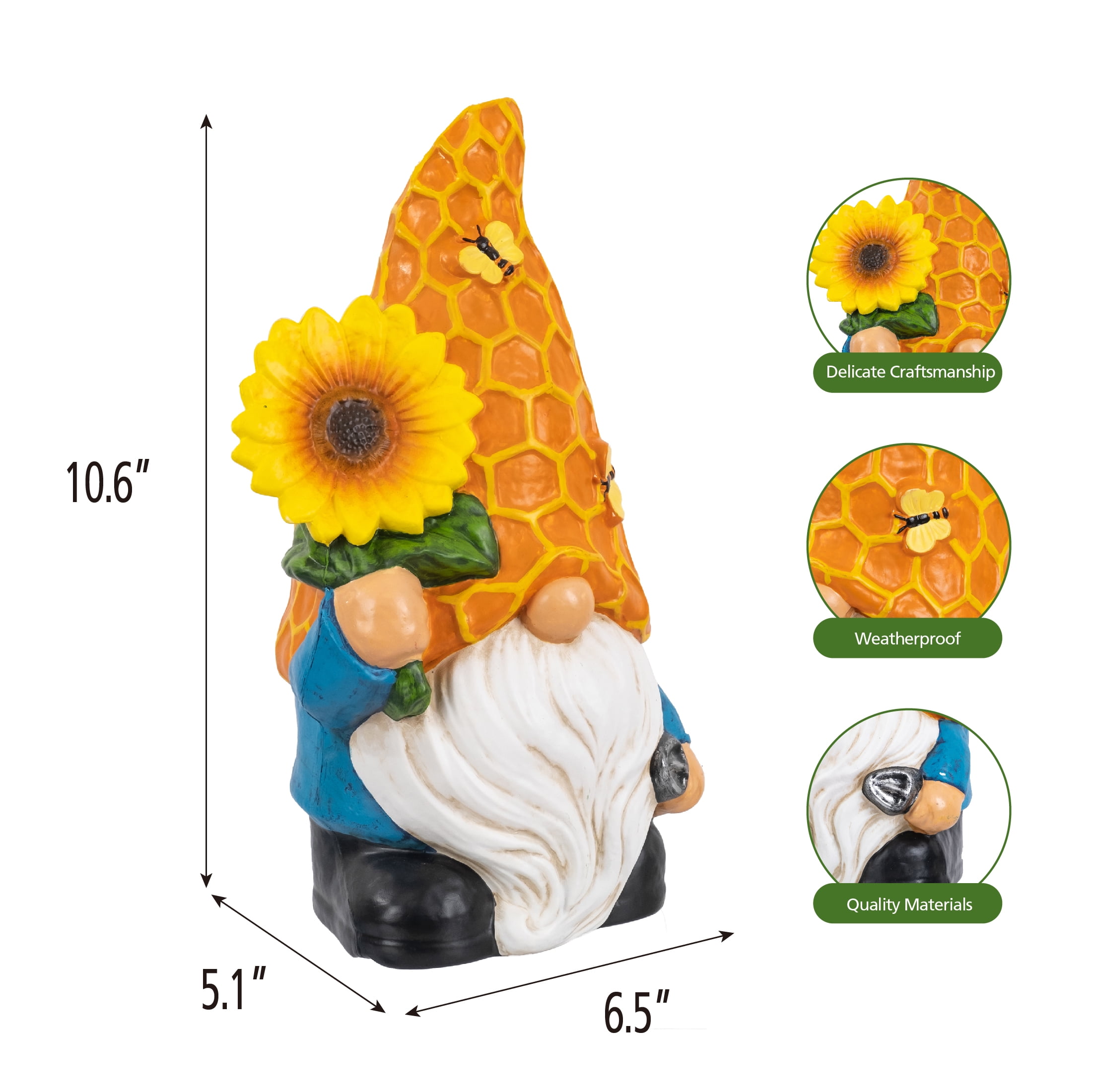 Mainstays Resin Outdoor Garden Gnome Statue with Sunflower Decoration