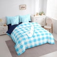 thumbnail image 2 of Castle Fairy Blue Check Letter J Twin Bedding Sets 7-Piece for Kids,Geometric Plaid Bedding Comforter Set,Navy Blue Reversible, 2 of 7