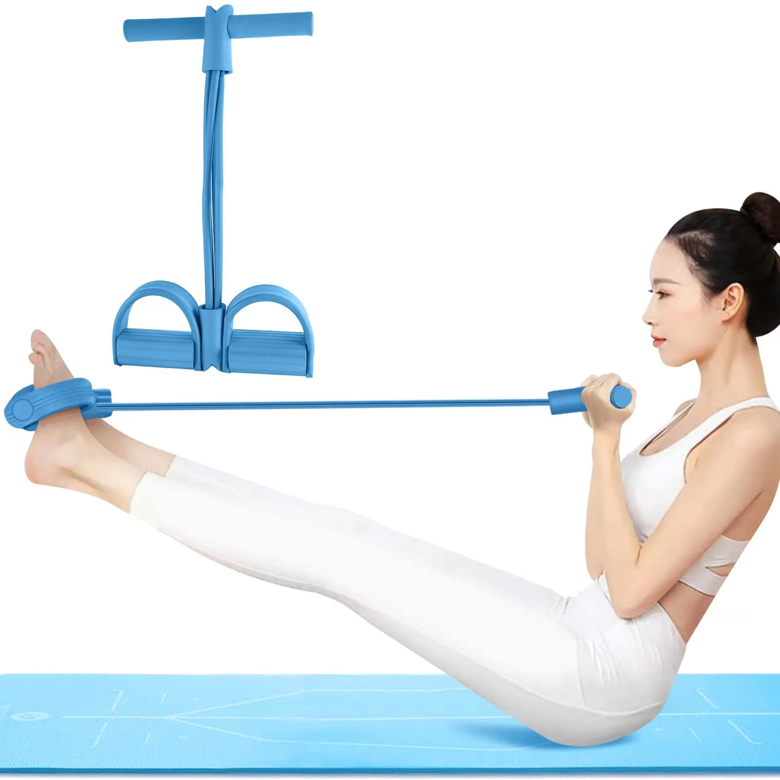 4-Tube Resistance Bands with Pedals Sit Up Exercise Equipment with 300% Stretch for Full Body Workouts.