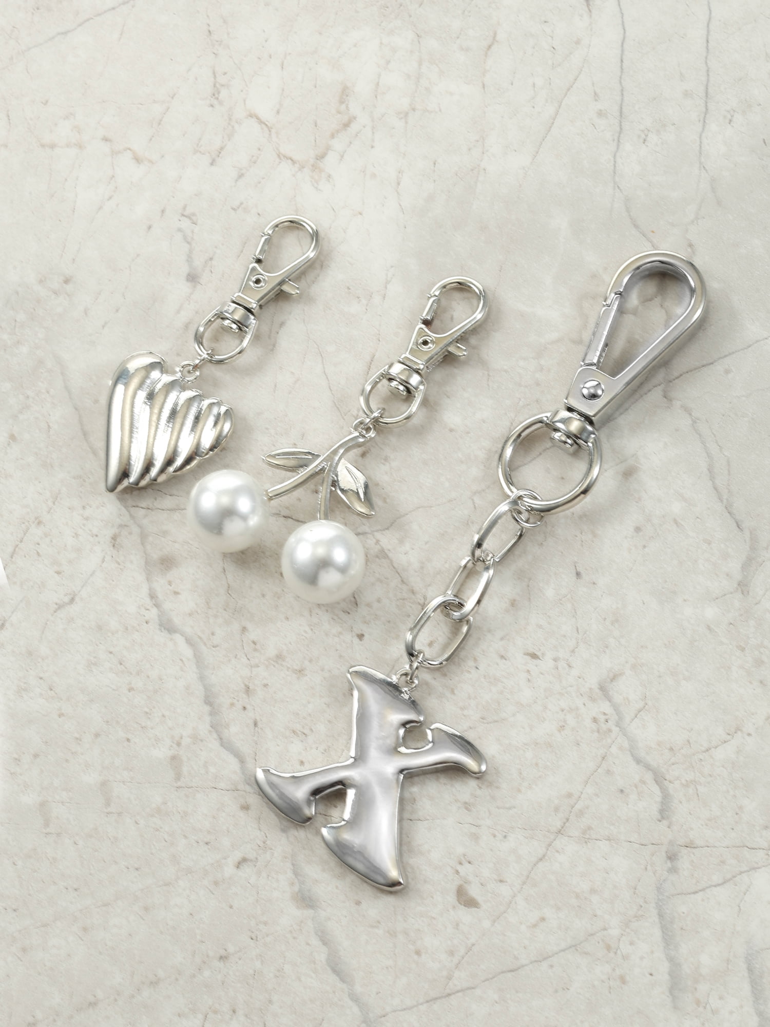 Time and Tru Silvertone Initial Letter Bag Charm Set, 3 Pieces, Letter X
