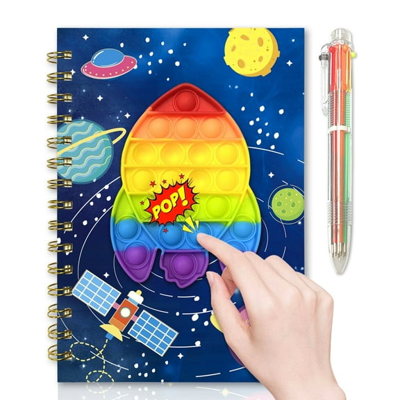 Ginmlyda Pop Notebook for Students with Pen, 21x14.5cm 160 Lined Pages Rocket Spiral Journal with 6 Multicolor Pen Fidget Writing Notebook Birthday Gifts for Family, Friends
