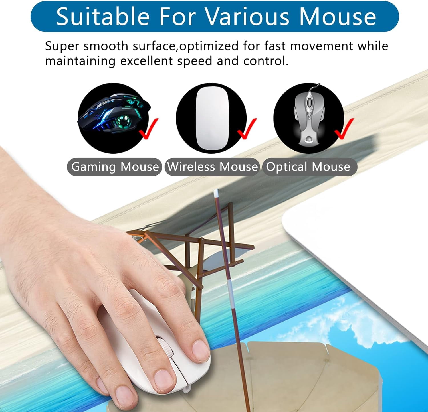 Beach Mouse Pad Ocean Theme Large Gaming Mouse Pad XXL 35x15.7x0.12 inch Large Rubber Mouse Pad for Desk with Personalized Design for Laptop, Computer PC (Beach -2)