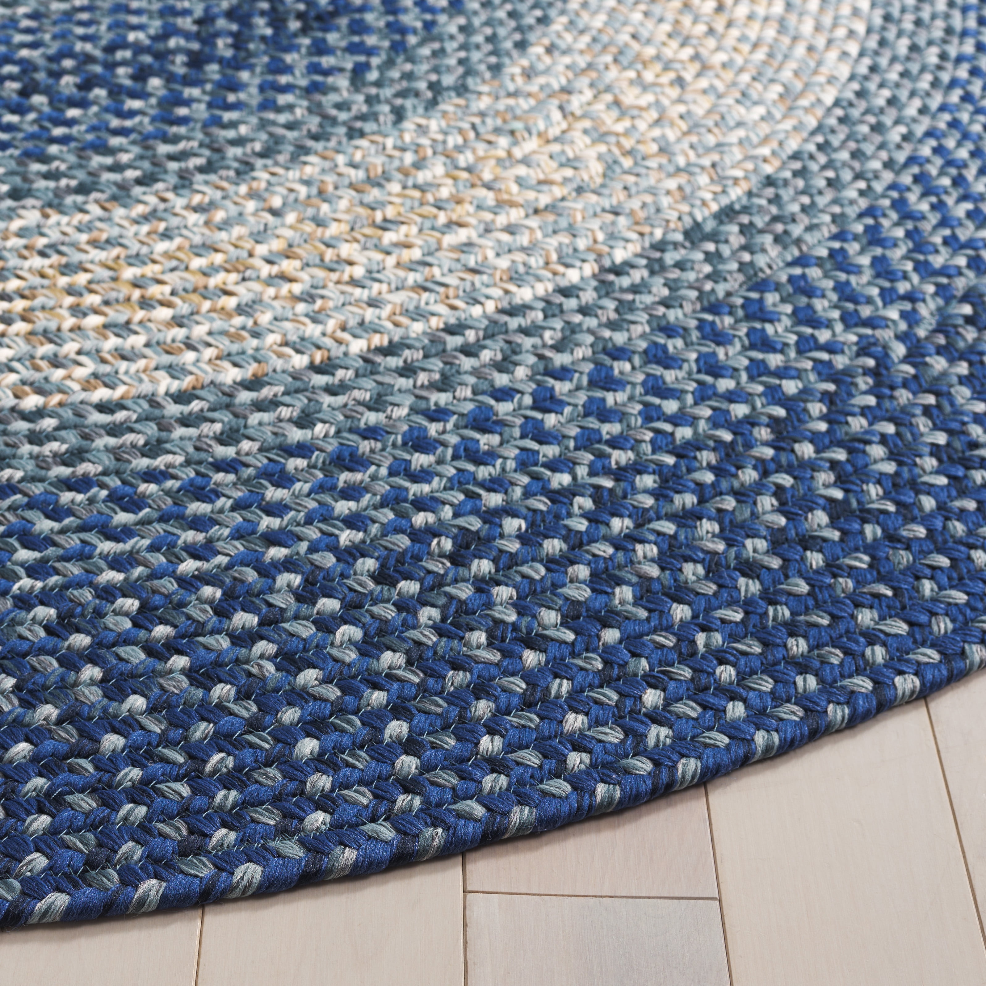 SAFAVIEH Braided Neville Bordered Machine Washable Reversible Area Rug, Navy/Grey, 8' x 10' Oval