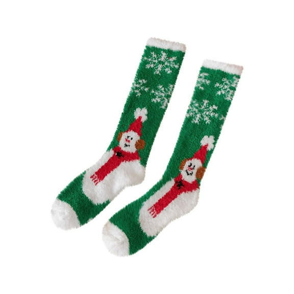 Lovskoo Women Unisex Christmas Gifts Coral Velvet Socks Casual Winter Warm Cotton Knit Soft Mid-Calf Socks Green