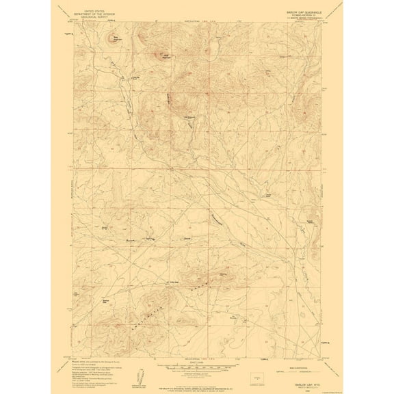 Topographical Map - Barlow Gap Wyoming Quad - USGS 1959 - 23 x 30.99 - Vintage Wall Art