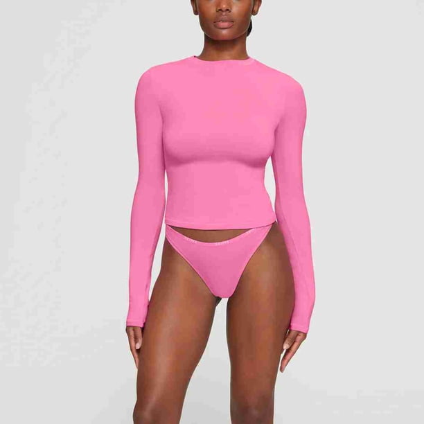 Blusa Mangas Largas Camisa de otoño para mujer, Top básico con cuello levantado, conjunto deportivo holgado (rosa M) Kuymtek Rosa T M para Mujer