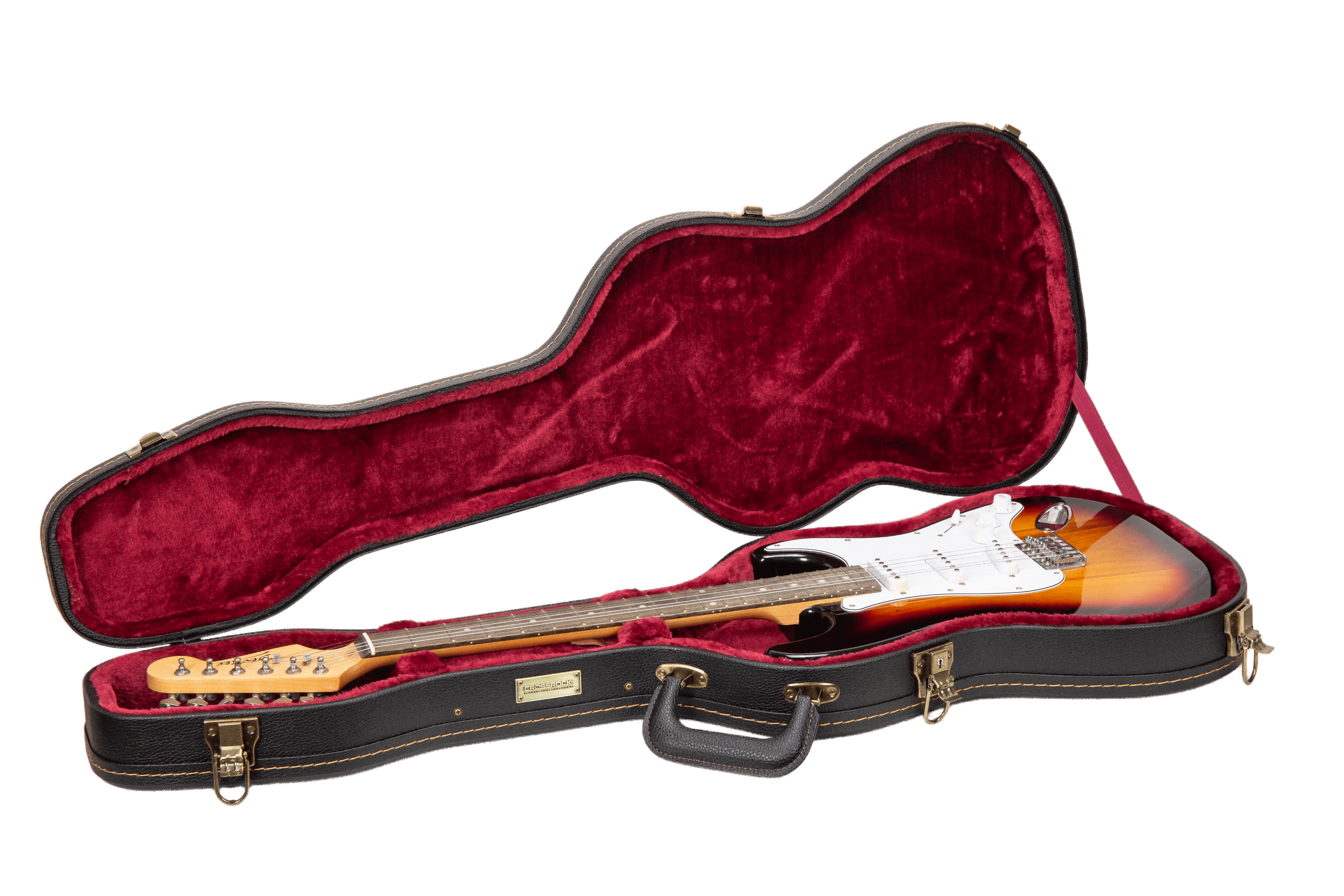 Crossrock Wooden Guitar Case -Fits Telecaster and Stratocaster Styles of Guitars -Vintage Hardware, Sponge Lining, Metal Feet, Storage Space-Black