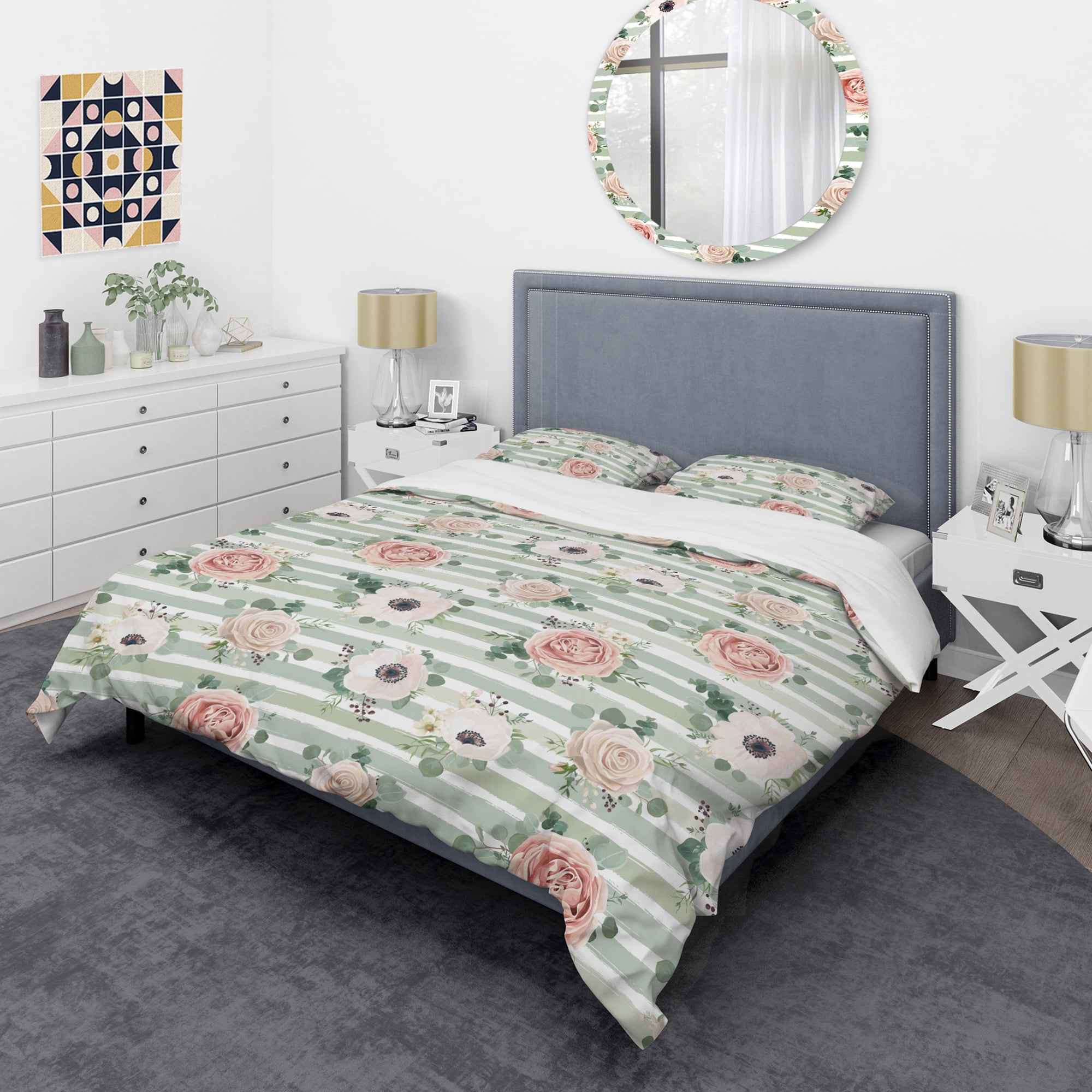 Designart 'Floral Retro Pattern V' Mid-Century Modern Duvet Cover Set