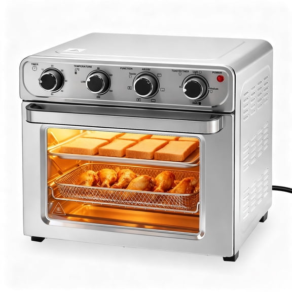 EDX 1600W Air Fryer Oven, 6 Cooking Functions 100-250℃ Adjustable Temp, 90Min Timer 304 Stainless Steel Heating, with Complete Baking Accessories