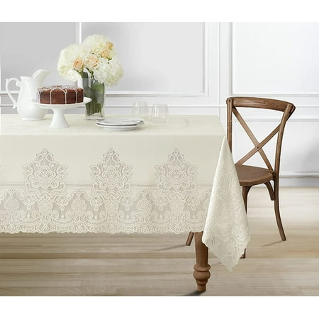 

Newbridge Allison Victorian Heirloom Lace Fabric Tablecloth Vintage Scalloped Polyester Lace Tablecloth 52 Inch x 52 Inch Square Ivory