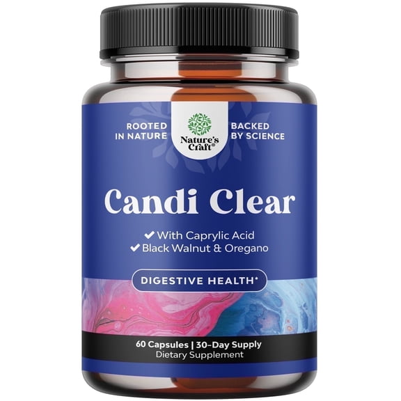 Natures Craft Candi-Clear Body Cleanse Detox for Women - Anti Overgrowth Gut Detox for Women with Caprylic Acid Black Walnut Wormwood and Oregano - Full Body Cleanse with Pre and Probiotics