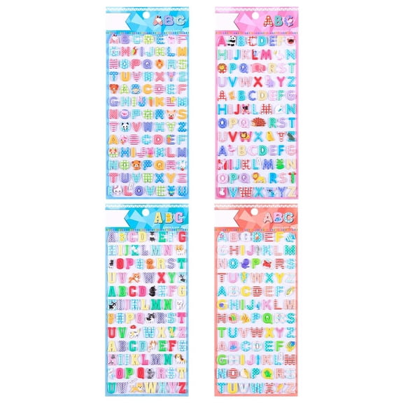 vlrwzc 3D Cartoon Puffy Stickers, 4 Sheets Colorful Animal Letter Stickers, Self-Adhesive Puffy Letter Sticker for Scrapbooking DIY Crafts Office Supplies