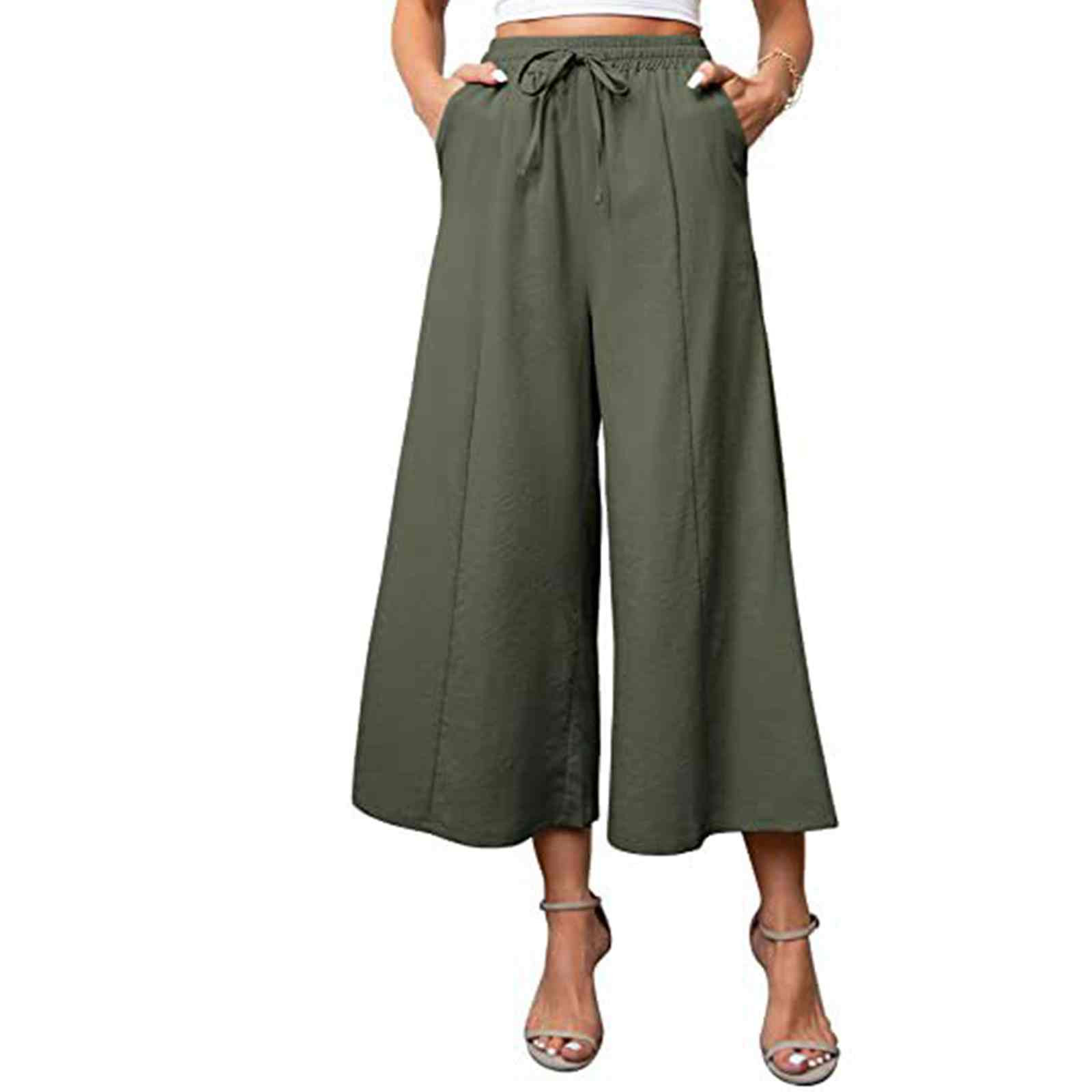 HHei_K Women's Fashion Drawstring Pocket Versatile MidLength Pants