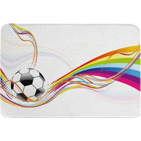 

Colorful Football Soccer Rainbow Welcome Mat Front Door Mat Non-Slip Absorbent Indoor Door Mats Durable Backing Low-Profile Floor Doormat for Entryway Patio Porch 20x32 Inch