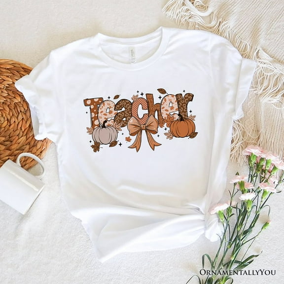 Teacher Coquette Autumn T-Shirt, Cozy Fall Pumpkin Tee for Educators