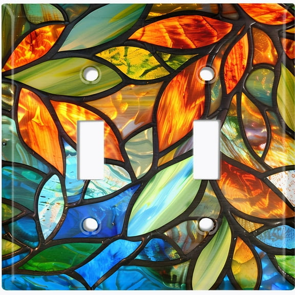 Metal Light Switch Wall Plate Outlet Cover (Printed Image of Vibrant Stained Glass - Double Toggle)