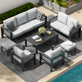 thumbnail image 1 of YODOLLA Ensemble de Mobilier de Patio Extérieur en Aluminium 7 Pcs, Ensemble de Conversation avec Canapé Sectionnel en Osier Toutes Saisons Gris Pâle, 1 of 9