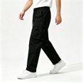 thumbnail image 4 of 2 Pack Men Polyester Cargo Pants, Drawstring Multi-Pocket Straight Leg Casual Outdoor Athletic Long Trousers, 4 of 5