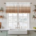 thumbnail image 2 of Brown White Ombre Tier Curtains, Vintage Farmhouse Abstract Striped Light Filtering Kitchen Curtains, 2Pcs Rod Pocket Half Window Treatments Panels for Sink Cafe Cabinet Camper 27.5x24 Inches, 2 of 9