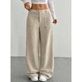 thumbnail image 3 of Women Solid Corduroy Wide Leg Pants Button Front Zipper Straight Pants with Pockets  S, 3 of 8