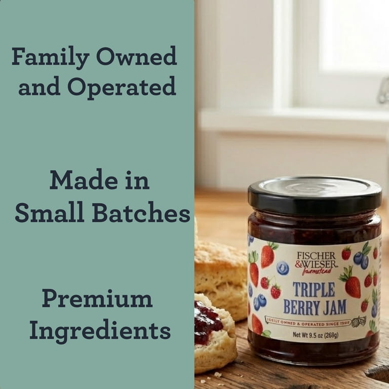 Fischer and Wieser, Triple Berry Jam, 9.5 oz, Great for Toast and