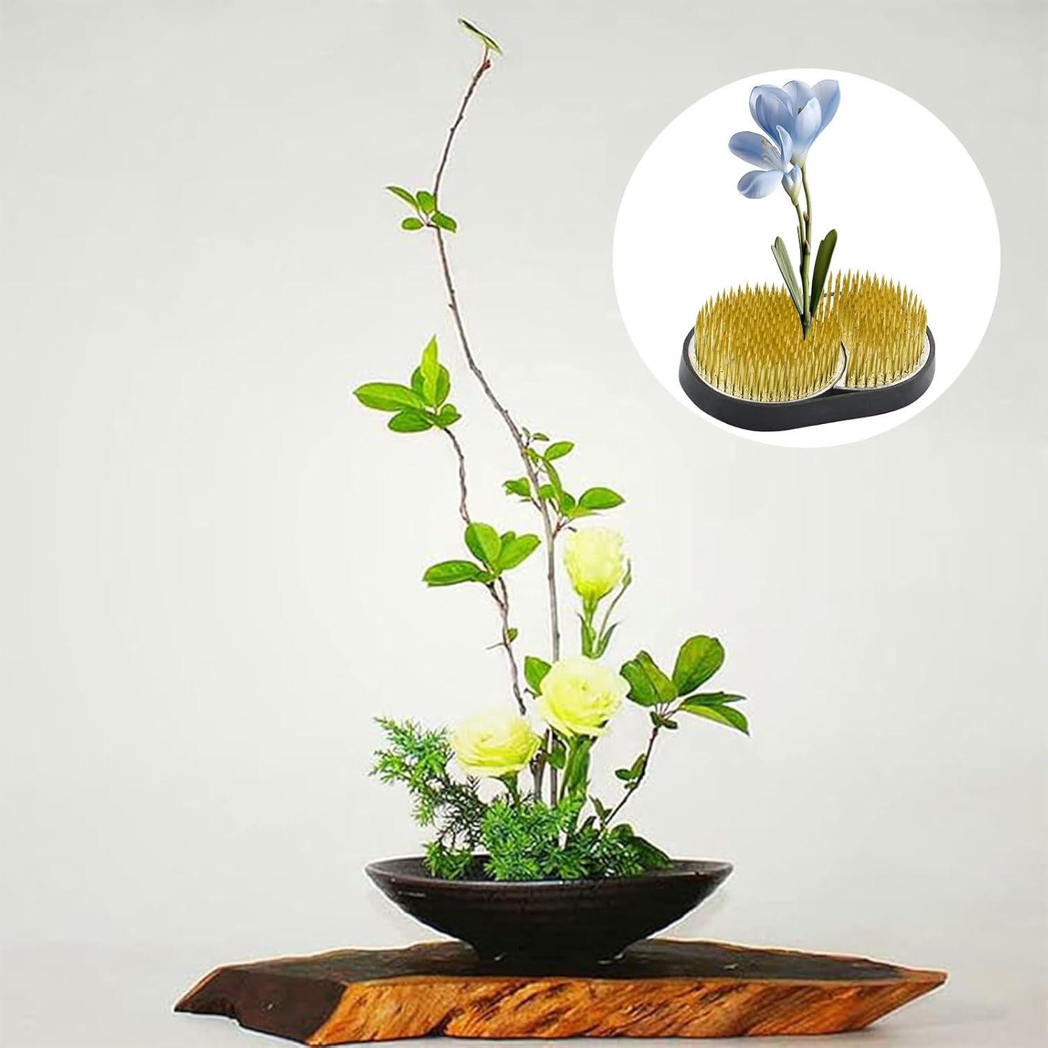Flower Frog, 1 Set Flower Holders, Sun & Moon Shaped Ikebana Kenzan Flower Arranging Bases, Floral Pin Frog for Floral Arrangement Art Home Office Decoration