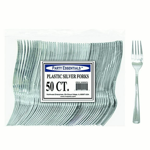 1 - Party Essentials Plastic Forks - Silver 50 Ct.