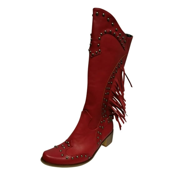 asdoklhq Womens Waterproof Work Boots,Women Boots Winter Tassels Chunky Heels Zipper Slip On Retro Ladies Footwear Casual Shoes