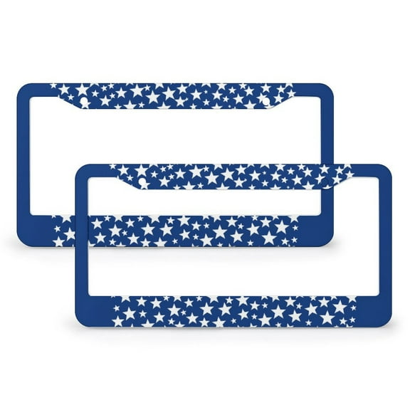 2 PCS Blue And White Stars Pattern License Plate Cover Independence Memorial Day Standard Car Tag Cover Holder Stainless Aluminum 2 Round Holes for Women Men US Vehicles Standard