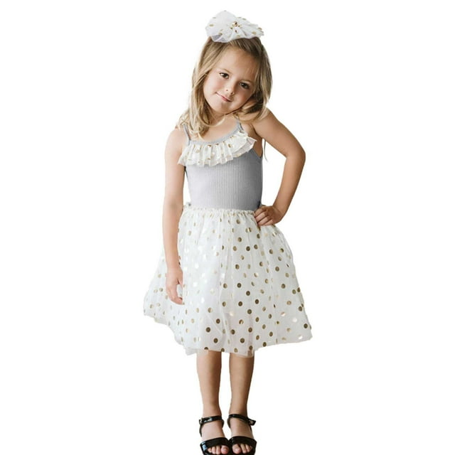 Robes Décontractées pour Bébés Filles Été Imprimé à Pois en Maille Sans Manches Robe de Danse Fête, Gris, 6-9 Mois