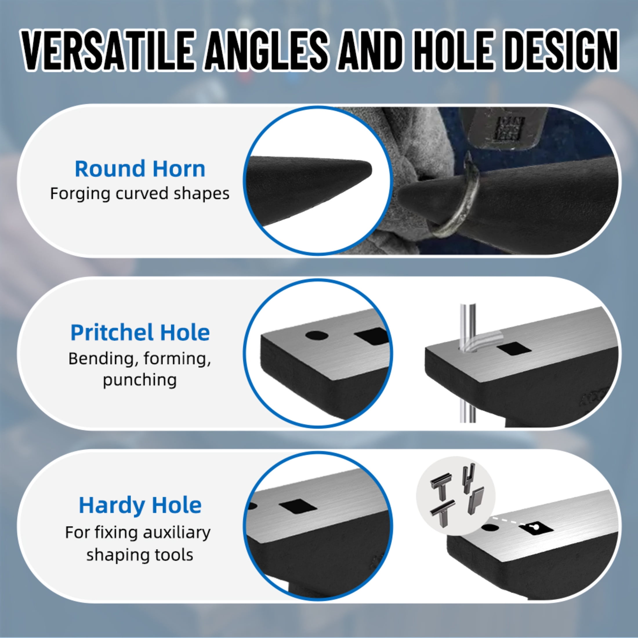Noble House 100 lb Cast Steel Single Horn Anvil, 55 HRC Blacksmith Forging Tool with Hardy Hole