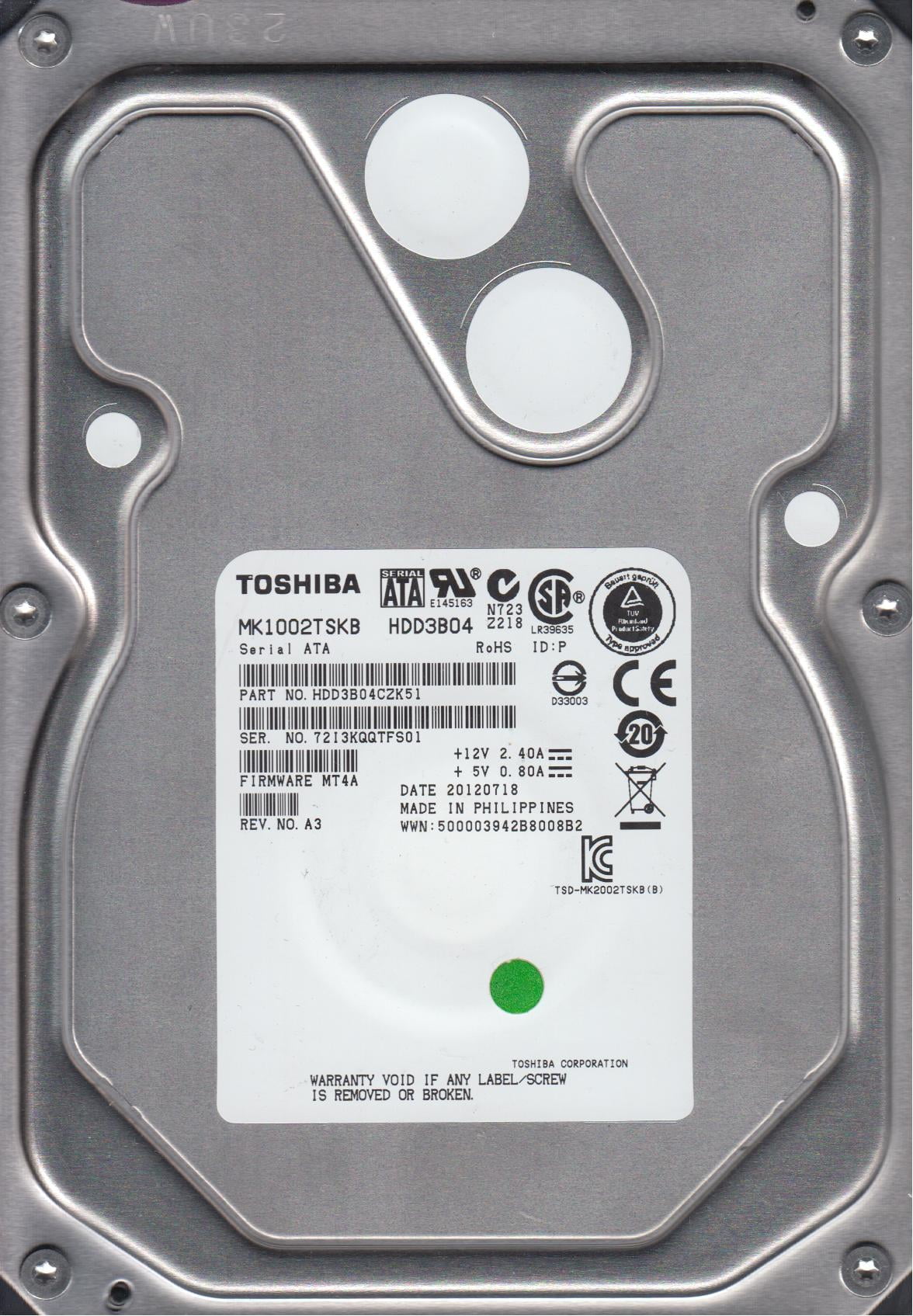TOSHIBA MD04ACA400 4TB 7200 RPM 128MB Cache SATA 6.0Gb/s 3.5