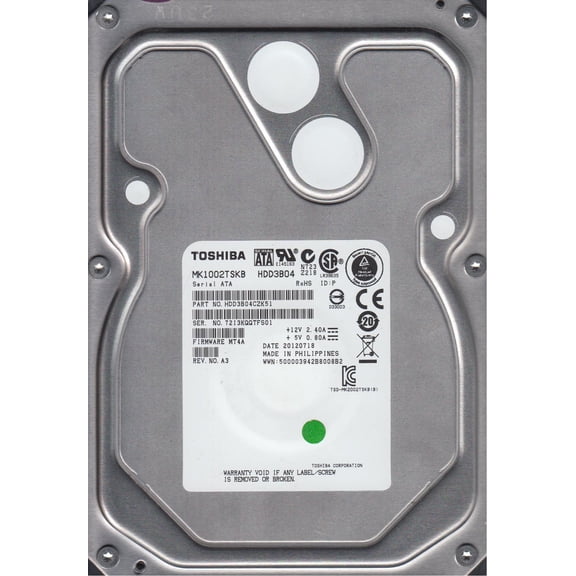 MK1002TSKB, MT4A, HDD3B04CZK51, Toshiba 1TB SATA 3.5 Hard Drive