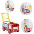 thumbnail image 2 of 4 ruedas, carro de carro de empuje para niños rojo, andador de juguete de empuje para niña/niño de 1 a 3 años, carro de compras de juguete, juguete de vagón de madera, actividad de bebé/andador de aprendizaje para bebés, camión de bomberos rojo Zhivalor CW-CC080, 2 of 8