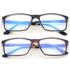 2 Pairs - Blue Ray Blocking Lens Light Weight Rectangular Medium/Large Size Frame Spring Temple Computer Reading Glasses for Men, Reading Glasses +3.00 With Hard Case