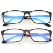 2 Pairs - Blue Ray Blocking Lens Light Weight Rectangular Medium/Large Size Frame Spring Temple Computer Reading Glasses for Men, Reading Glasses +3.00 With Hard Case