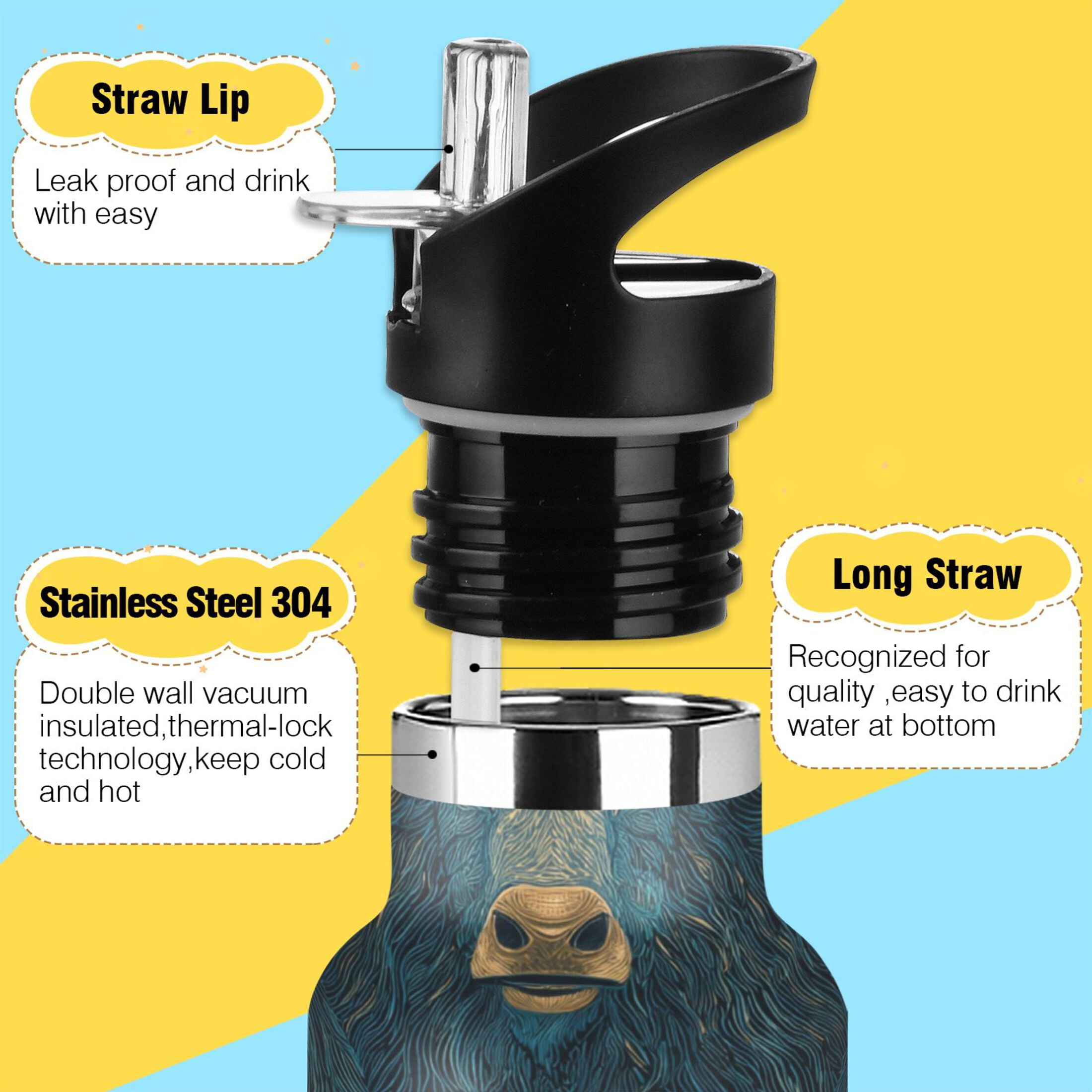600ML Stainless Steel Insulated Cup Sports Water Bottle Portable Thermos Cup Water Glasses Insulated Tumblers Convenient and Durable Blue Bull Seamless