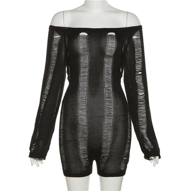 Mono ajustado de punto con espalda descubierta y hombros descubiertos para mujer, estilo europeo y americano, de primavera