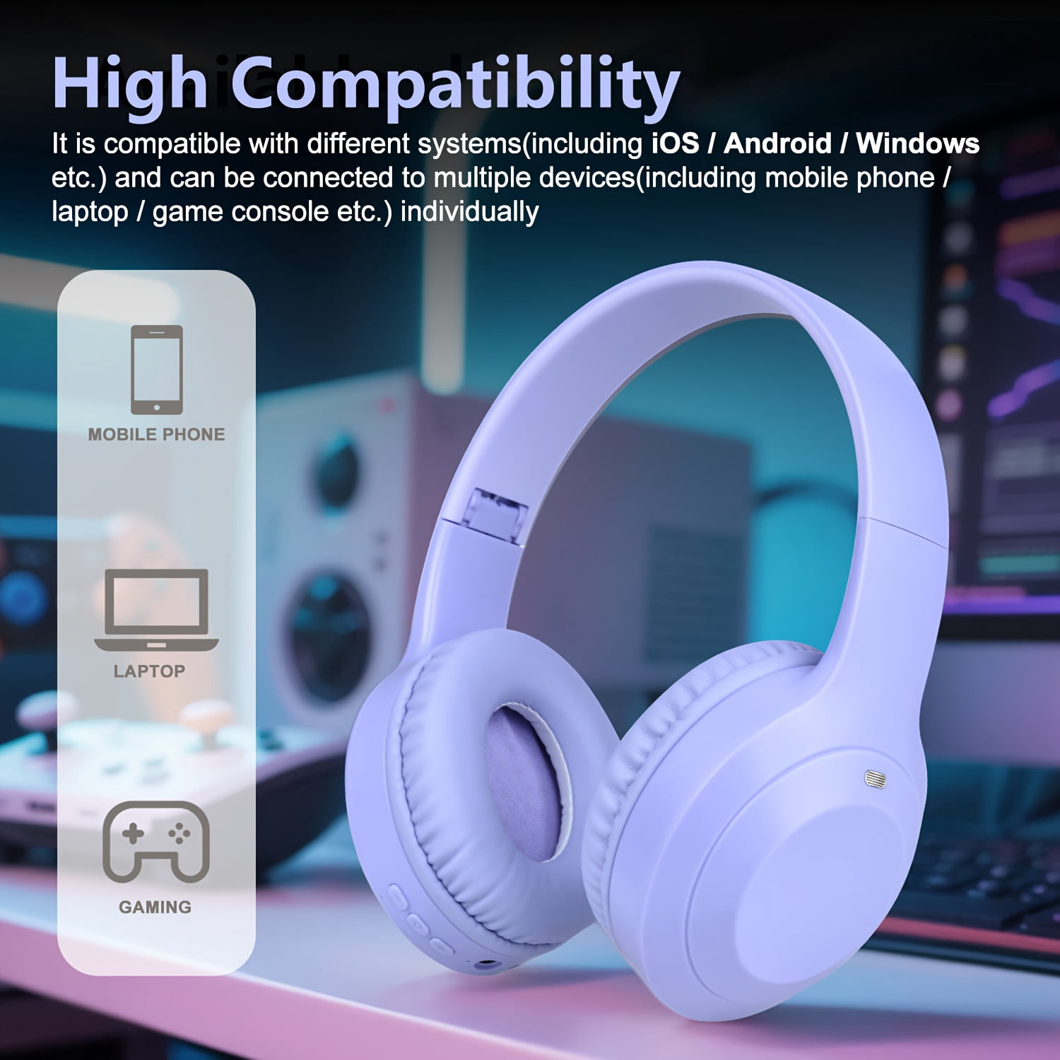 Wireless Noise-Cancelling Headphones with Long Battery, Stereo Sound for Running Travel Exercise, Available in Black Purple Beige