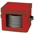 thumbnail image 6 of Household Essentials Holiday China Plate Storage Box, Salad Plate Storage, Windowed Panel, Stackable and Foldable Frame, Handles and Fully Removable Lid, Red with Green Trim, 6 of 7
